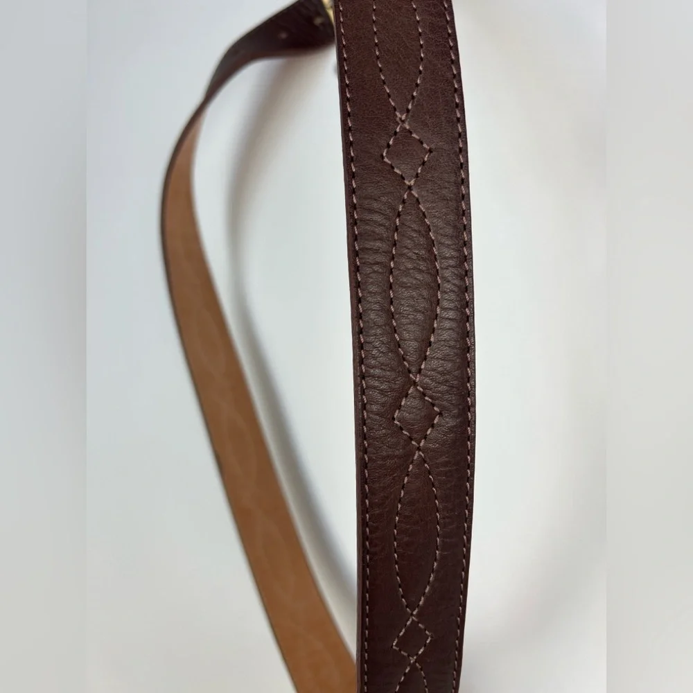 Brown Buffalo Leather Belt Cuero de Búfalo Brass Buckle Size 110 /47.5” x 1-3/8”